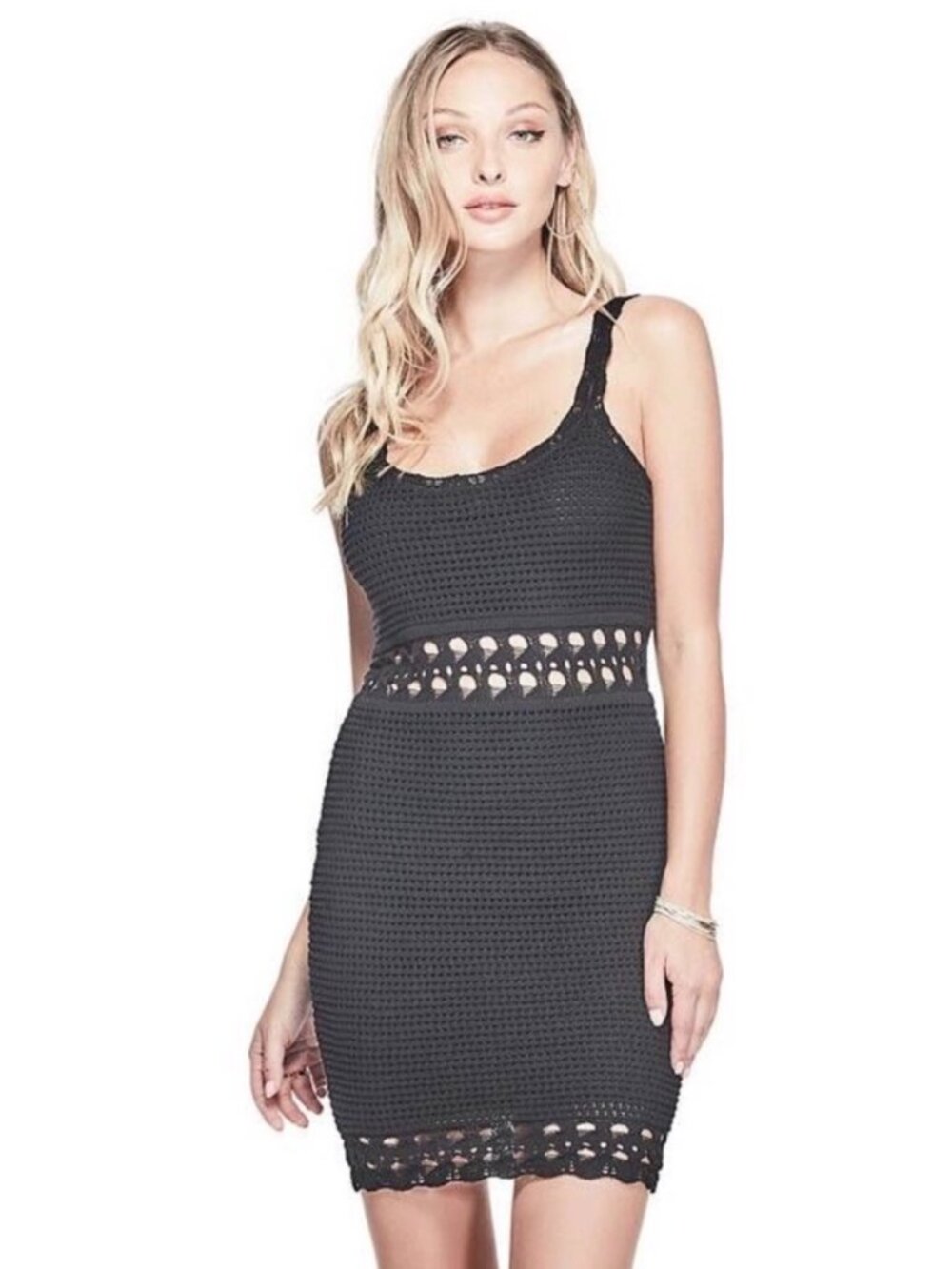 Guess Cassidy Crochet Mini Dress in Black